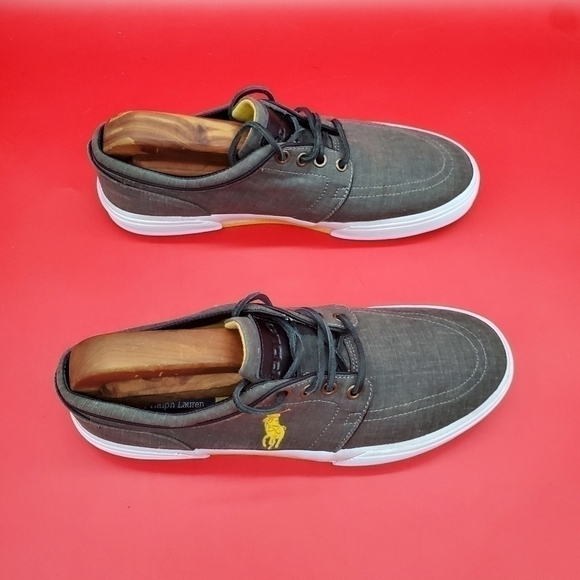 Polo Ralph Lauren Faxon Low Sneakers Men's 9D Shoes Grey Yellow - Picture 5 of 11